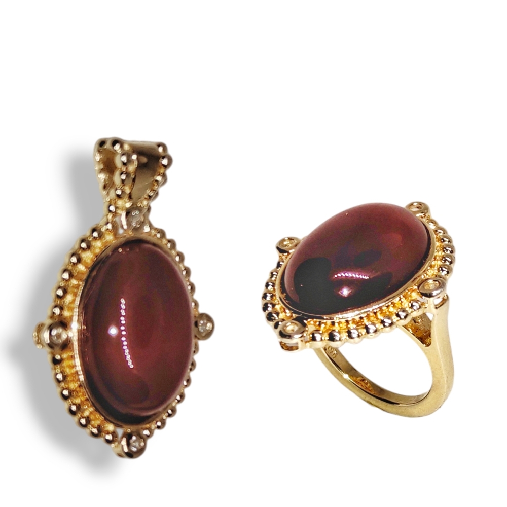 Pendant And Ring Sterling Silver Vermeil Carnelian. NWOT